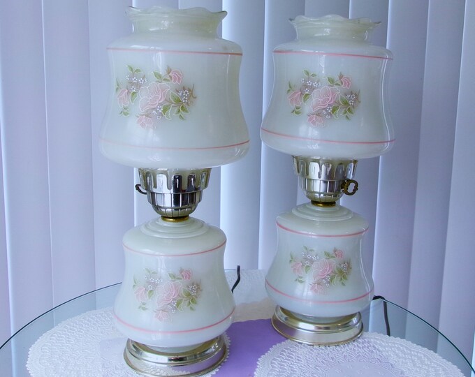 Vintage Pair Hurricane Table Lamps Etsy