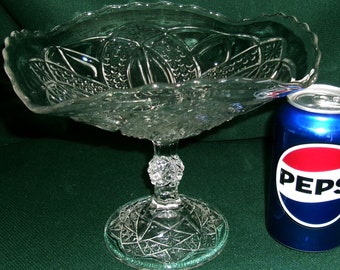 Vintage Pressed Glass Compote, Centerpiece Bowl, Ruffled Edge
