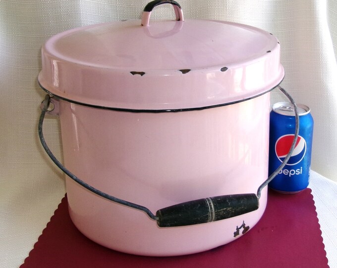 Vintage Enamelware Bucket, Pail With Lid, Pink Etsy
