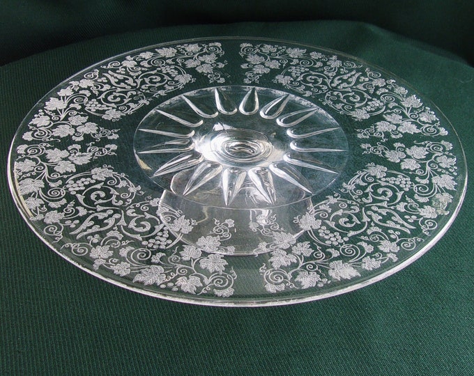 Vintage Etched Glass Cake Stand Etsy