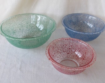 Pyrex Paint Splatter Speckle Mixing Bowl Set, Vintage