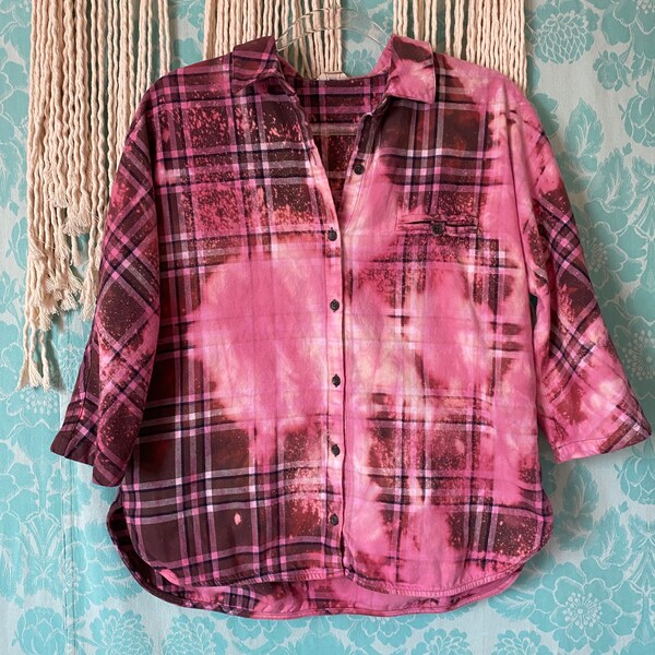 Bleach Washed Pink Plaid Shirt main image 0