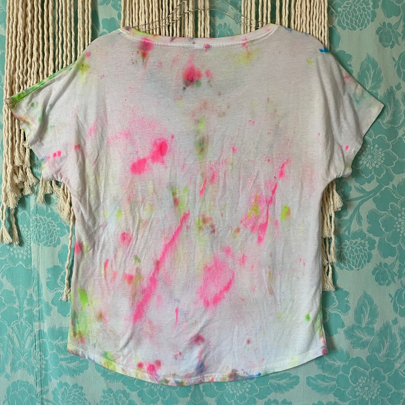 Hand Painted \u201cNeon Nation\u201d Collection Opal KLC Medium Multi Colored \u201cCant Workout With Us\u201d Graphic Tee Hand Dyed