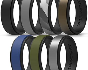 Mixed Breathable Step Edge ThunderFit Silicone Wedding Rings for Men 