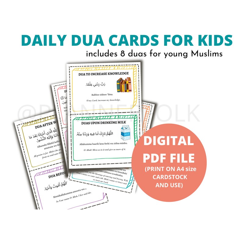 Islamic Daily Dua Cards Set for Kids | Level 1 | 8 Daily Simple Duas ...