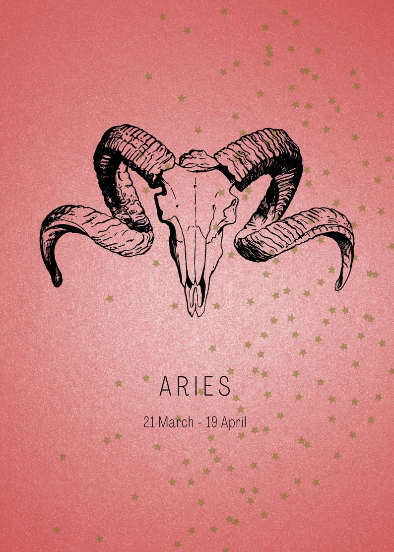 Set of Downloadable Aries Zodiac With Stars Art Print, Aries Instant