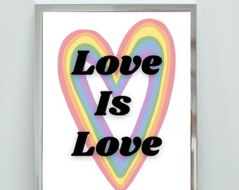 Love Is Love LGBTQ Instant Digital Download Art Print, LGBTQ Pride Month Poster, Pride Month Wall Art, Pride Gay Lesbian Home Decor