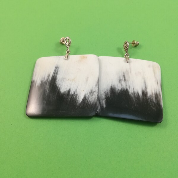 Earings from horn with silver. Eco-friendly. One of a kind. High gloss finish. Lightweight. Great gift idea!