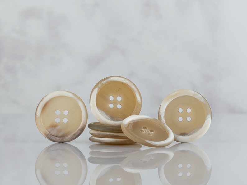 Buttons 10mm, 15mm, 20mm, 23mm, 25m, 28mm Perfect For Suit, Shirts, Coat. Beige color, natural horn. Handmade Real genuine horn button, inch image 1