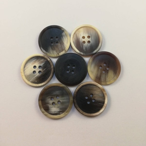 25 mm/1 inches, Natural real horn buttons with border 4 hole, Classic