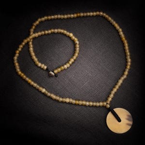 Handmade Ox Horn & White 6mm Beaded Necklace with Unique Sun-Ring Pendant | 70cm Boho Gothic Unisex Jewelry