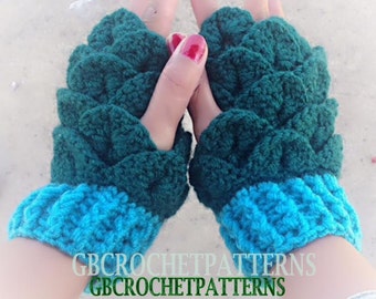 Crochet Pattern fingerless gloves, lady dragon mitts, crocodile gloves, embossed crochet ,easy texting gloves pattern, MITTS-01