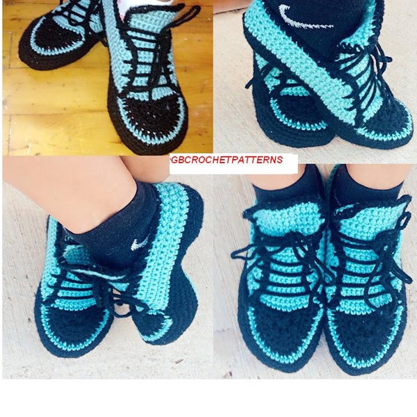 Crochet Pattern sport house shoes, Big girls sizes, Women & Men shoes, US 3-12, with video link, US and UK standard, permission to sell,Sh04