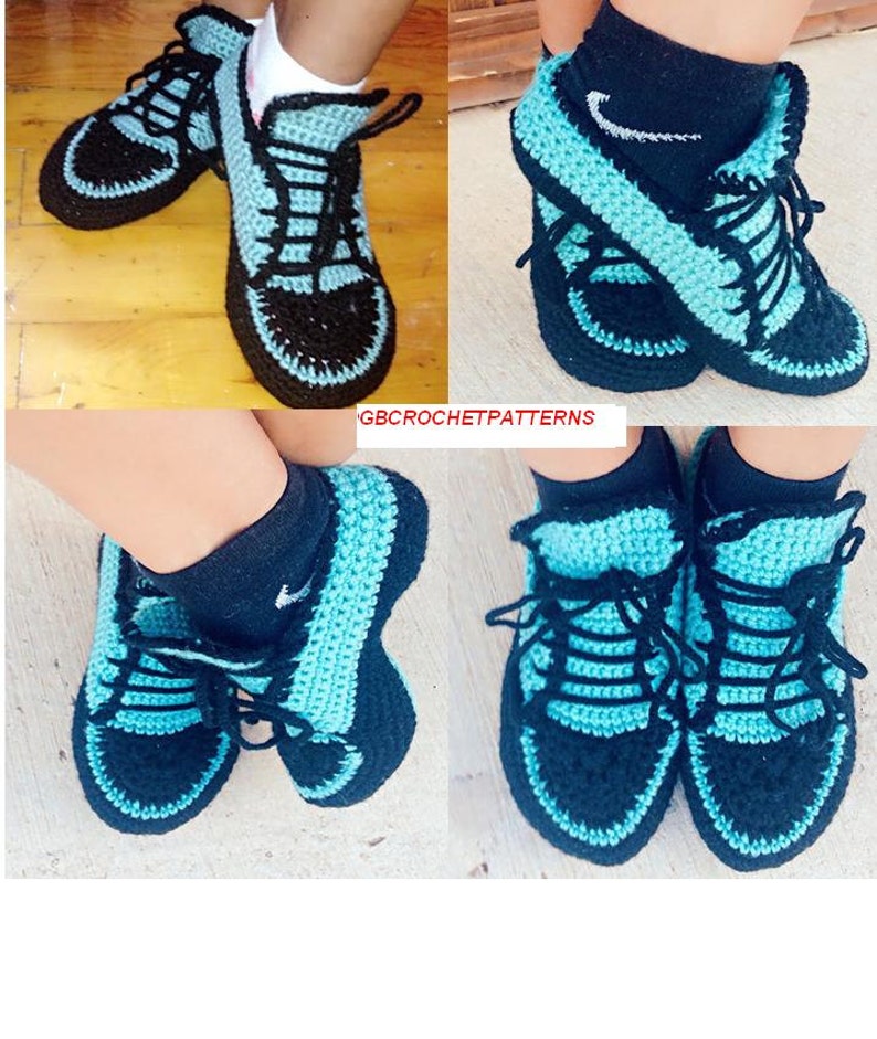 Crochet Pattern sport house shoes, Big girls sizes, Women & Men shoes, US 3-12, with video link, US and UK standard, permission to sell,Sh04 image 1