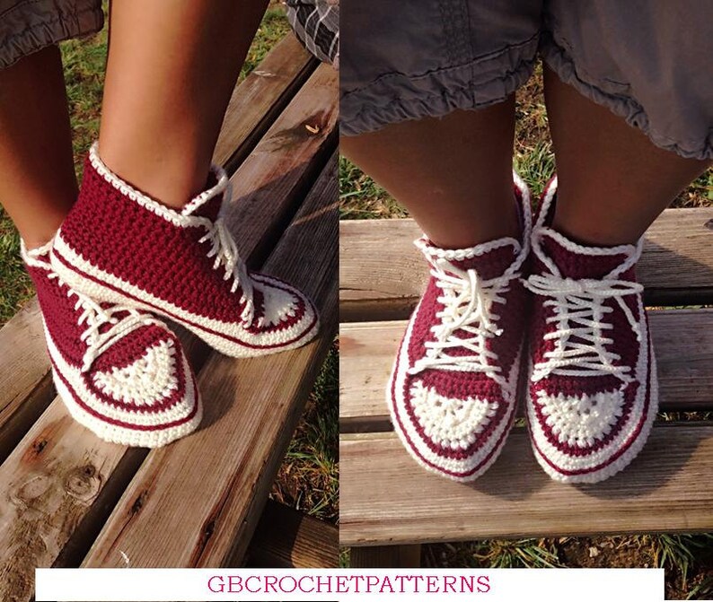 Crochet Pattern sneaker, Unisex sneaker shoes, Big boys sizes 3-5, Women and Men US 6-12, with video link, US and UK, house sport shoes 02 image 2