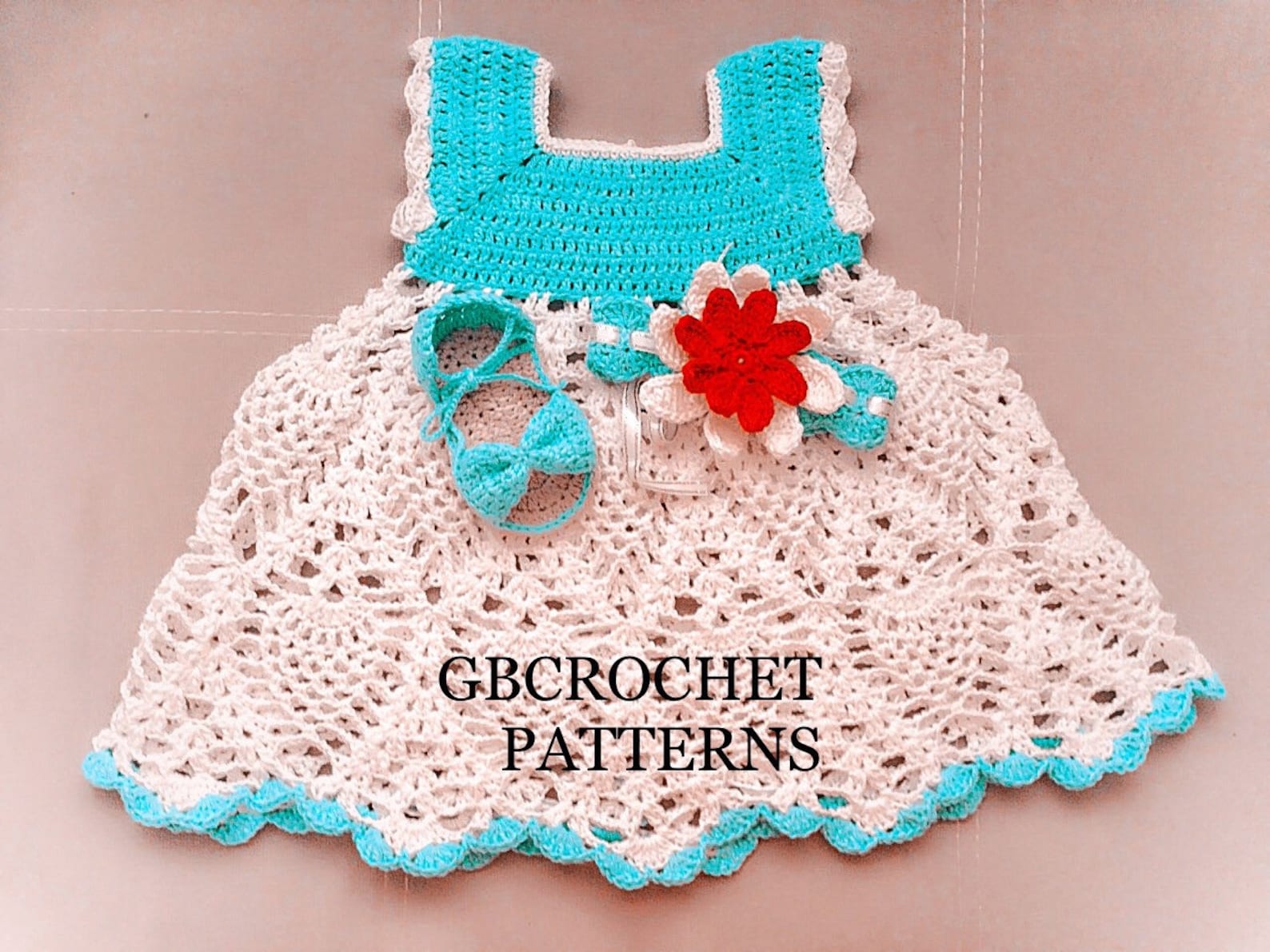 Crochet Baby Dress Pattern Set, Baby Dress, Baby Shoes, Take Home Dress