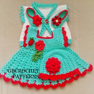 Baby dress crochet pattern set,pinafore baby dress, take home baby dress, hat and shoes, baby dress, NB to 24mo, DIY baby girl dress, D5