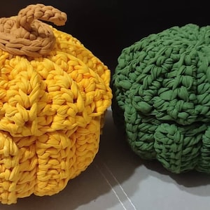 CROCHET PATTERN - Crochet Basket Pattern, T-shirt Yarn easy pumpkin pattern with video, pumpkin basket crochet pattern, pumpkin decor diy