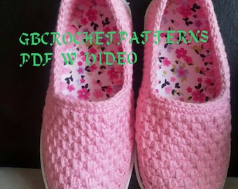 Crochet Pattern Ballet Flats , Easy House Slippers Women, House Shoes, kids Crochet Slippers, Easy Crochet Pattern, Ballet Slipper w video