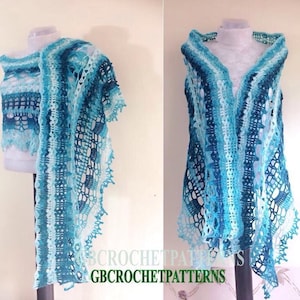 Häkelanleitung Lace Schal, Ozean Schal Häkelanleitung, Lace-Muster, Lace-Muster, Lace-Muster, Sommer- Dreiecksmuster US & UK
