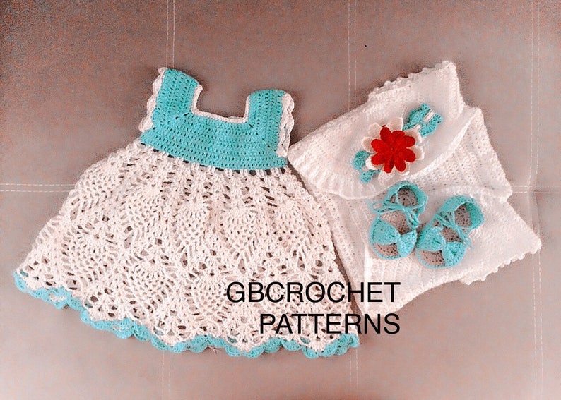 Crochet Baby Dress Pattern Set, Baby Dress, Baby Shoes, Take Home Dress