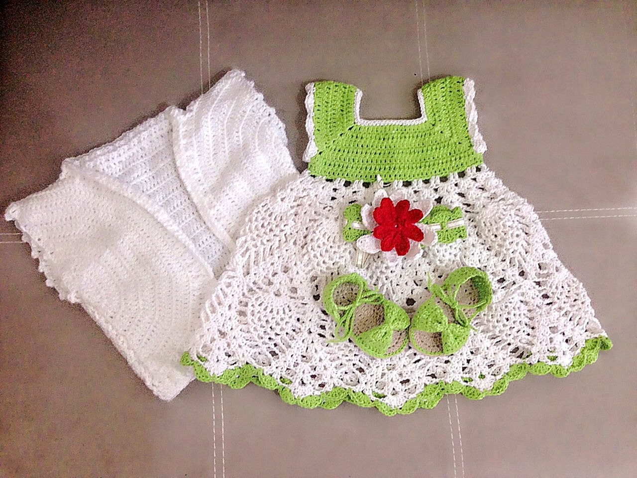 Crochet Baby Dress Pattern Set, Baby Dress, Baby Shoes, Take Home Dress