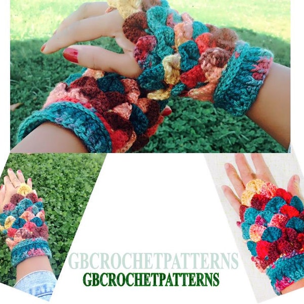 Gants sans doigts Crochet Pattern, mitaines de crocodile faciles, gants de crocodile, crochet en relief, avec liens vidéo
