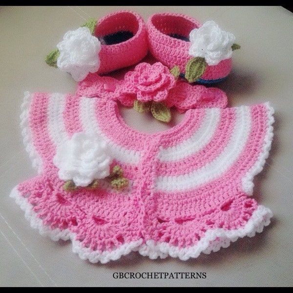 Crochet Baby Bolero Pattern, baby crochet shrug shoes and headband set, Baby gift set, DIY dress Crochet, Crochet baby bolero  pattern, D6