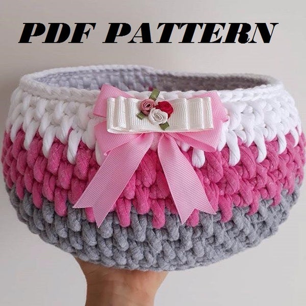 Crochet Pattern Basket, T-shirt Yarn  Basket Pattern, easy Round baskets Tutorial, nursery basket, Christmas DIY home decor gifts easter