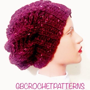 Crochet Pattern Slouchy beret, Storm Slouchy beanie, Textured Slouchy hat, Women Crochet hat , Child to Adult Large, Knit look beanie, PDF