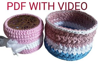 Easy Crochet Pattern Basket, T-shirt Yarn Basket Pattern, DIY Round baskets Tutorial, crochet basket, Christmas DIY home decor gifts, basket