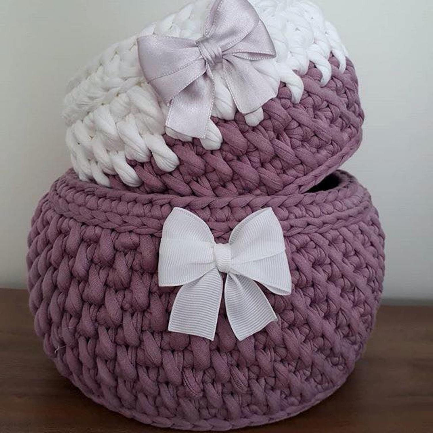 Crochet Pattern Basket Tshirt Yarn Round Basket Pattern DIY Etsy