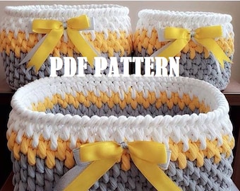 Pattern crochet basket, crochet nursery basket, storage basket, bathroom organizer, nursery decor, big crochet DIY toys storage, home decor