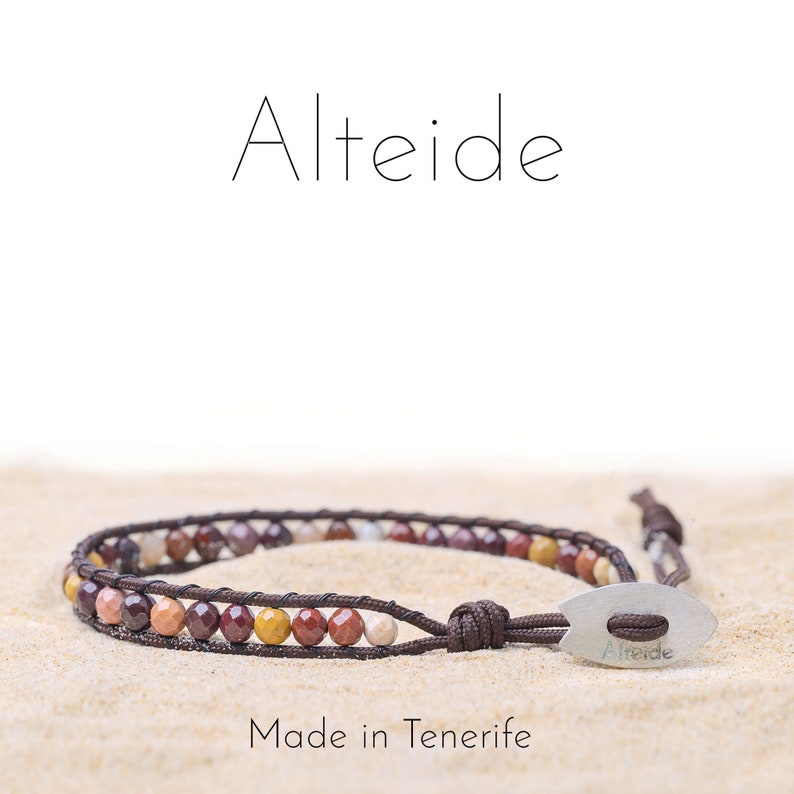 man woman Alteide Bracelet Monta\u00f1a roja 1 wave surf inspired 925 Silver Mookaite made in Tenerife