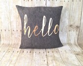 Free Shipping, metallic gold Hello pillow with insert