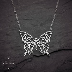 Butterfly necklace geometric silver origami butterfly pendant