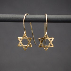 Magen David earrings, gold hammered tiny dangle Jewish earrings