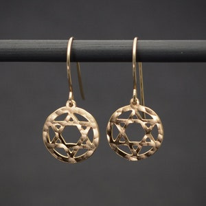 Gold star of David earrings, hammered circle with Magen David Dangle earrings - Jewish jewelry
