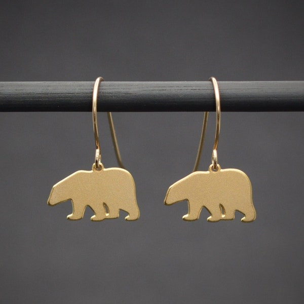 Bear earrings, gold mama bear dangle earrings, drop mama bear jewelry