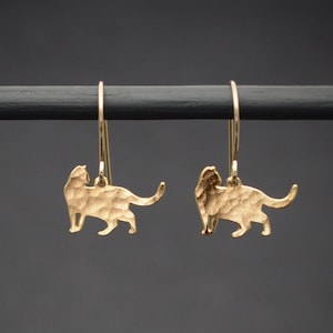 Cat earrings, gold cat dangle earrings image 1