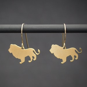 lion earrings, gold leo dangle zodiac earrings