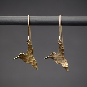 Gold hummingbird earrings, drop dangle hummingbird earrings