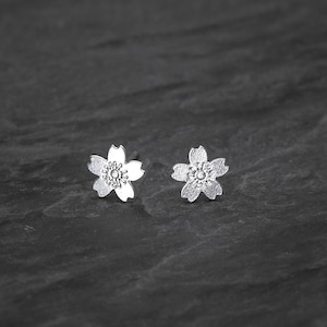 Flower earrings tiny sakura stud earrings silver Japanese minimalist earrings