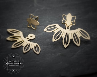 Ear jacket earrings, flower leaf ear jackets