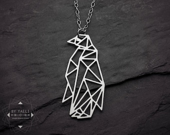 Pinguin Halskette, silberner geometrischer Origami-Pinguin-Anhänger.