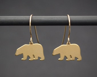 Bear earrings, gold mama bear dangle earrings, drop mama bear jewelry