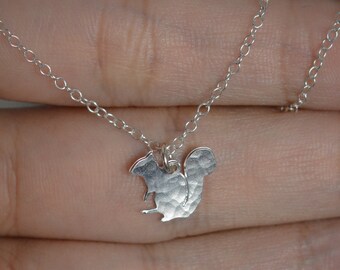Squirrel necklace dainty silver squirrel charm animal necklace