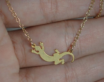 Collier lézard, collier gecko, pendentif lézard à breloque lézard en or délicat