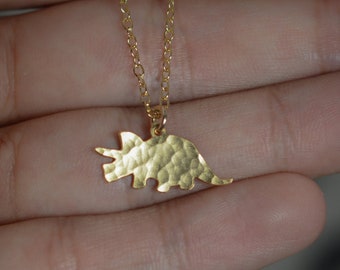 Dinosaur necklace triceratops necklace gold dainty dinosaur charm