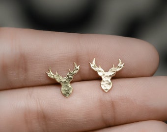 Deer earrings tiny deer head stud earrings gold deer post earrings